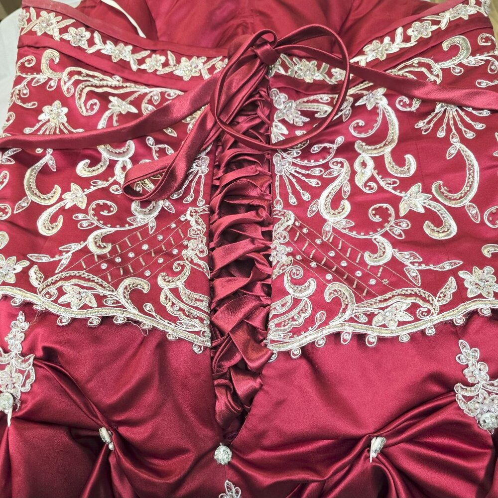 Unforgettable Gown -  plus size, deep wine red + a buttonup train - Picture 10 of 14
